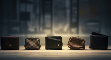 Shrinking wallets and purses symbolizing financial strain