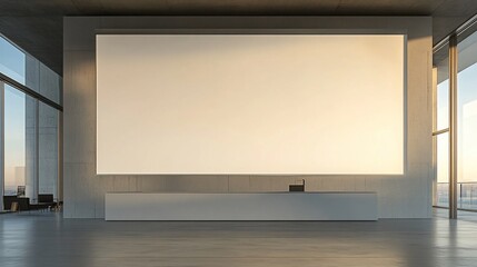 Modern office lobby sunset reception blank screen