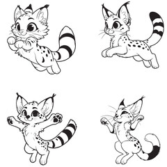 Cute Cartoonic Serval Jumping Pose Vector Illustrations