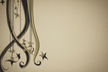 Elegant Beige and Dark Green Floral Art Nouveau Design with Copy Space