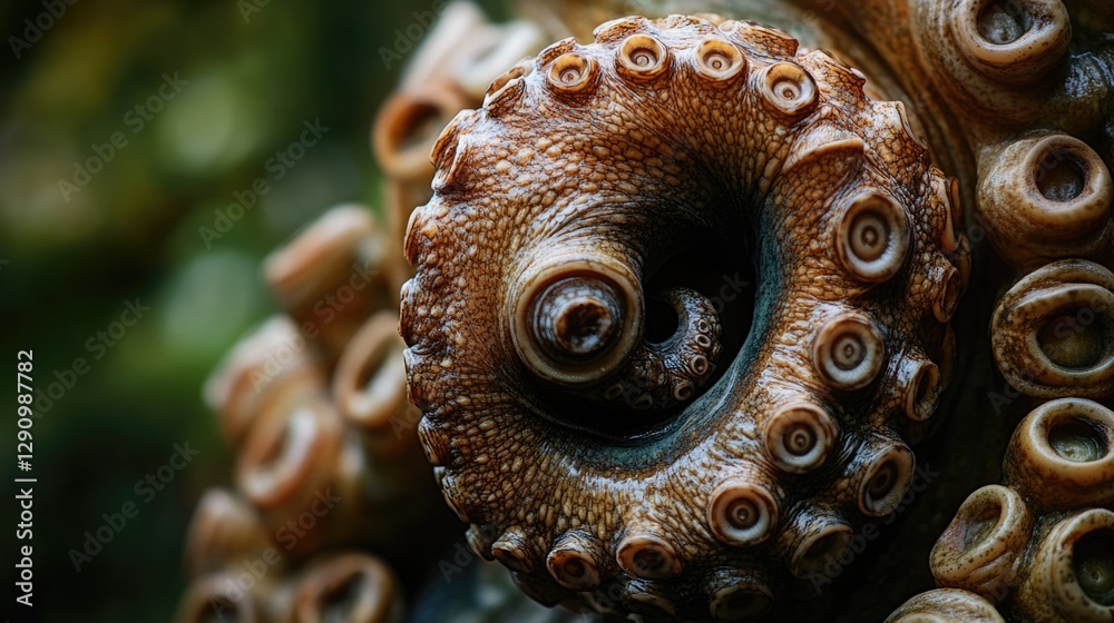 Poster a detailed view of an octopus's flexible arms, showcasing their texture and color