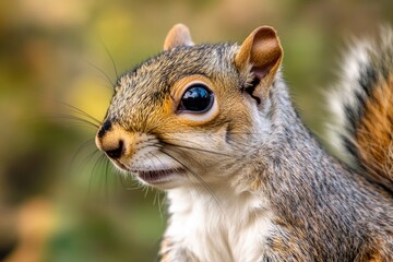 Naklejka premium A close-up view of a squirrel's face showing its bright blue eyes