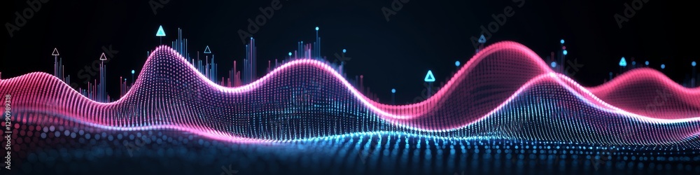 Poster dynamic data visualization. futuristic financial chart with bright lines and upward triangles
