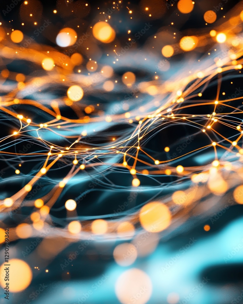 Poster abstract light waves with vibrant orange and blue color patterns