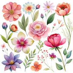 Soft Pastel Watercolor Floral Bouquet on Light Background