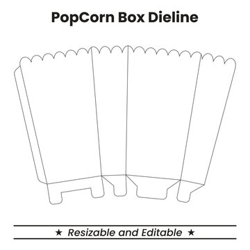 Popcorn box dieline, packaging, box template for easy editable and resizable