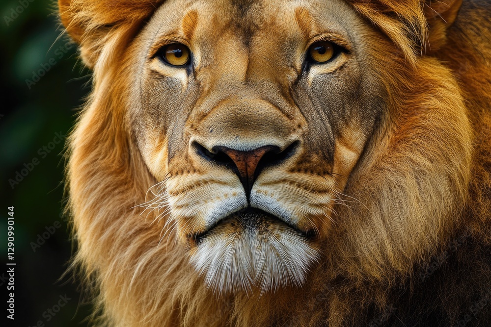 Poster close-up image of a lion's face with blurred background