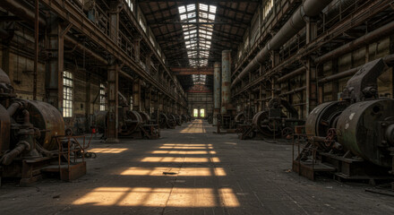 Silence in former factory space machinery motionless