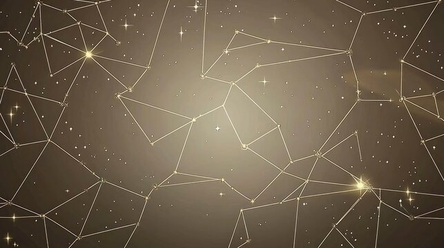 Golden Constellation Network Abstract Background with Glittering Stars and Lines