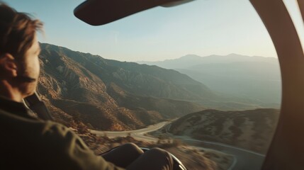 Lottery jackpot winner enjoying a luxury helicopter ride over the Grand Canyon. Featuring awe and thrill