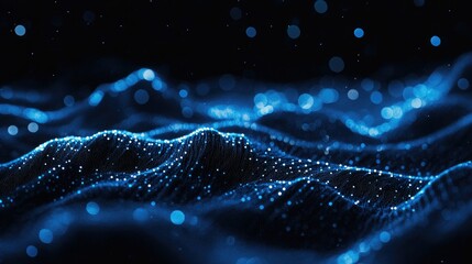 Mesmerizing Blue Digital Waves with Glowing Particles in a Dark Space