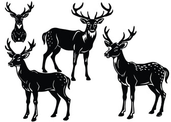 Fototapeta premium Deer Silhouette set black Vector design, Deer Illustration Vector animal set Design for Printing and Craft Projects.