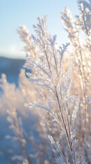 Obraz premium Frosty Winter Plants Shimmering in the Golden Morning Sunlight