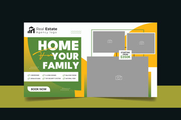 Real estate house property sale promotional web banner social media template design