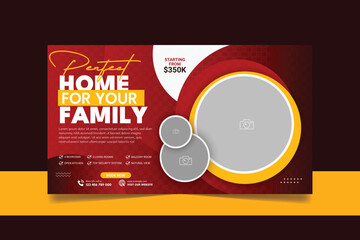 Real estate house property sale promotional web banner social media template design