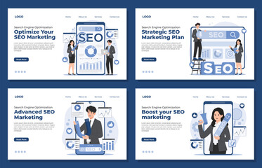 Set of Landing page template SEO marketing concept optimizing search engine Search Engine Optimization strategies for business growth