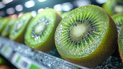 Fresh Juicy Kiwifruit in Supermarket Refrigerated Display