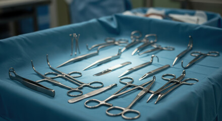 Surgical instruments laid out ready for operation use