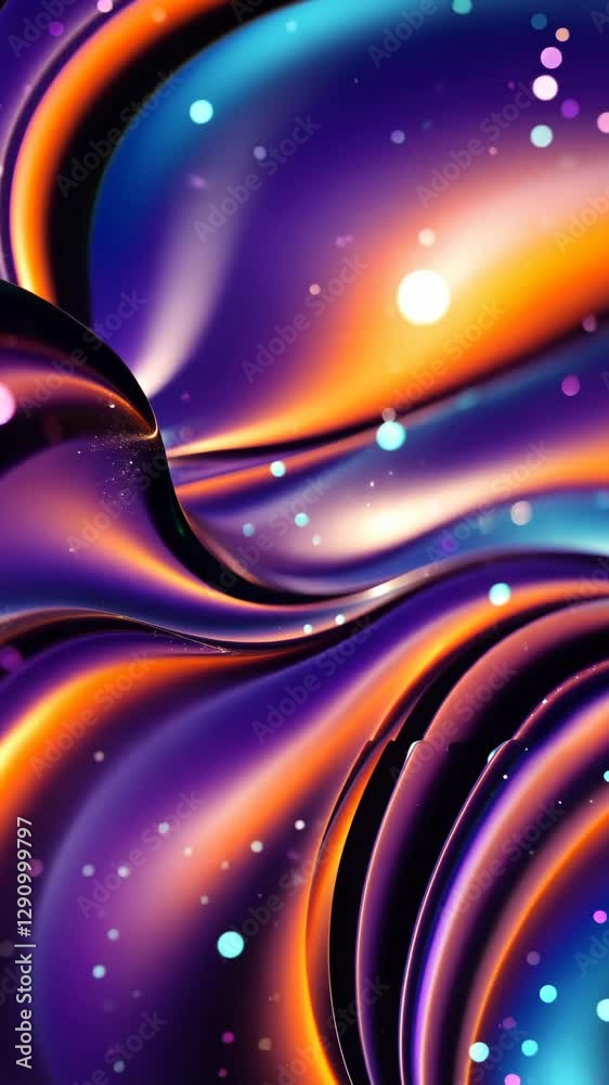 Poster a purple and orange swirl with a lot of dots. there are many dots in the swirl