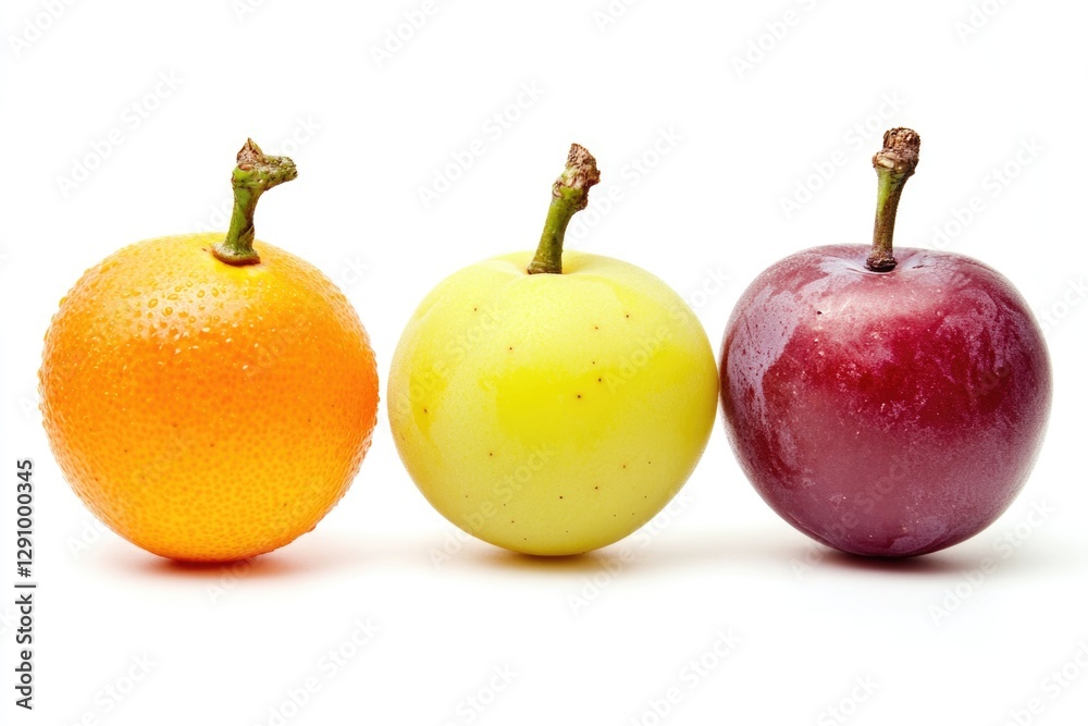 Poster three apples and two oranges arranged together on a surface