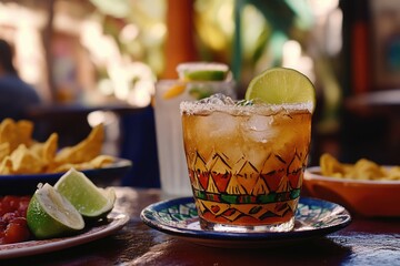 A close-up view of a plate of food accompanied by a drink, suitable for use in editorial or commercial contexts
