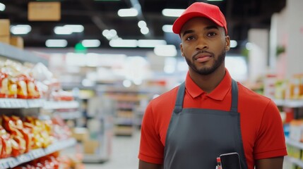 Thief alert at a supermarket, employees noticing unusual shopper behavior. Featuring quick response and store protection