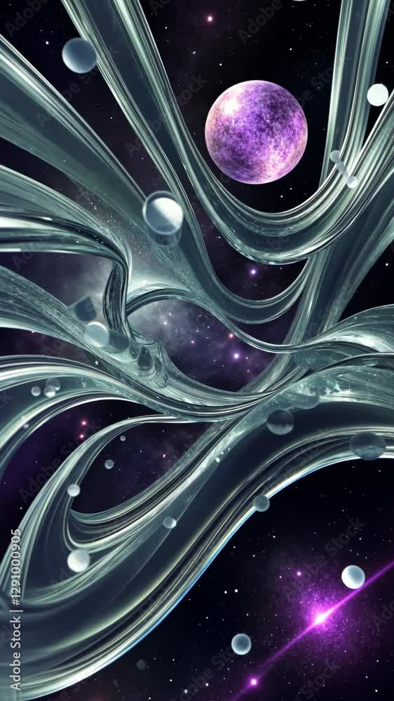 Poster a purple planet is in the middle of a spiral galaxy. the galaxy is filled with many stars and the pl