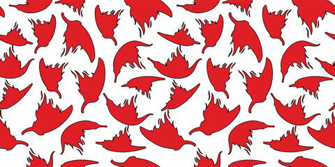 Chili peppers in flat style. Seamless pattern for kitchens, cafes, clothes and more. Silhouette. Vector illustration. Handdrawn.
