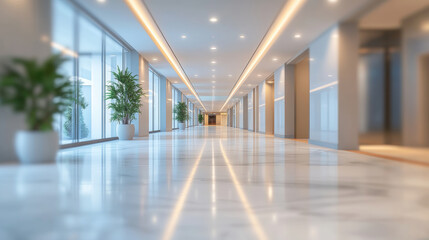 Modern Hallway With Polished Marble Floor and Bright Lighting