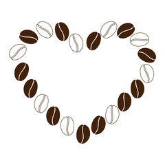 Outline and fill Coffee beans heart shape Abstract frame border Coffee bean day Copy space Template