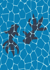 Siluetas de peces koi en el fondo de un estanque estilo japonés, vistas desde arriba 