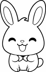 Easter bunny drawing, black and white line drawing, can be colored.