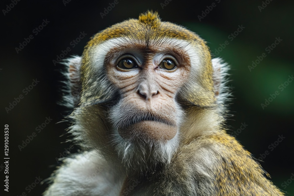Poster a close-up shot of a monkey's face with a blurred background