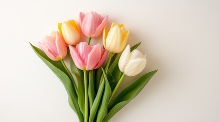Fototapeta premium Delicate arrangement of pastel tulips showcasing nature's beauty in a minimalist setting