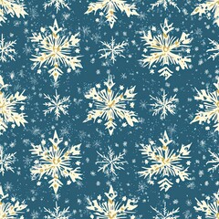 Retro-inspired snowflakes with hand-drawn details and vintage aesthetics seamless pattern design