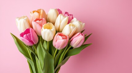 Obraz premium Delicate arrangement of pastel tulips creating a serene atmosphere in a soft setting