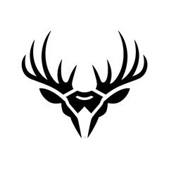 Minimalist black deer antlers with symmetrical curved design, isolated on transparent background PNG