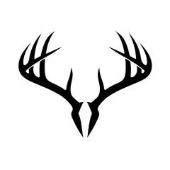 Minimalist black deer antlers with symmetrical curved design, isolated on transparent background PNG