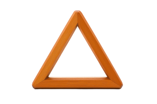 Wooden triangular frame in orange color, perfect for decorative displays or educational purposes. Its geometric shape adds modern touch to any setting