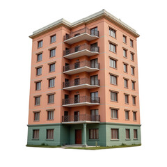 Apartment building with balconies and transparent background