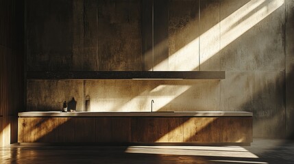 Modern kitchen interior with sunlight and minimal design