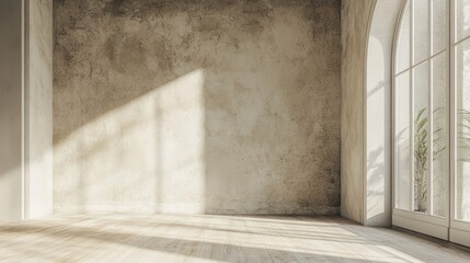 Bright and airy interior of a minimalist room with large windows