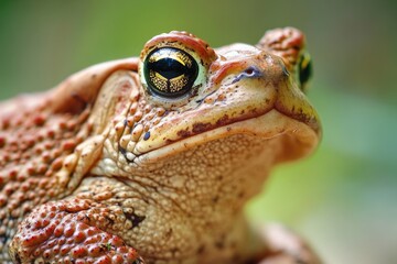 A close-up shot of a frog's face with blurred background, great for wildlife or educational uses