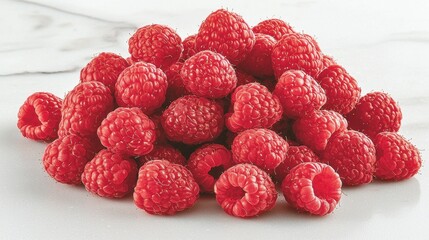 Fresh Raspberries Pile on Marble Background
