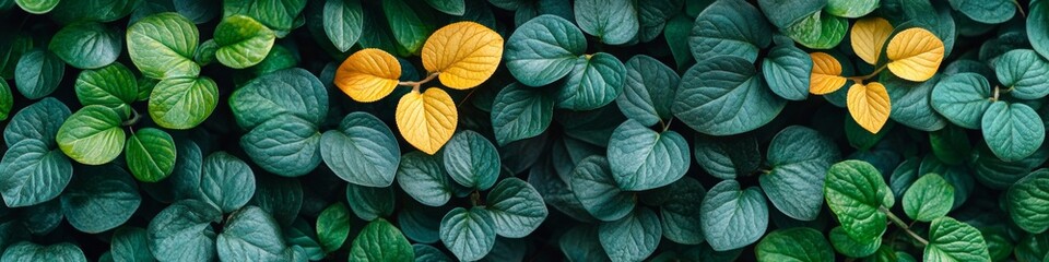 Elliptic Green Leaves with Yellow Accents, Natural Photography, High Contrast, Vivid Colors