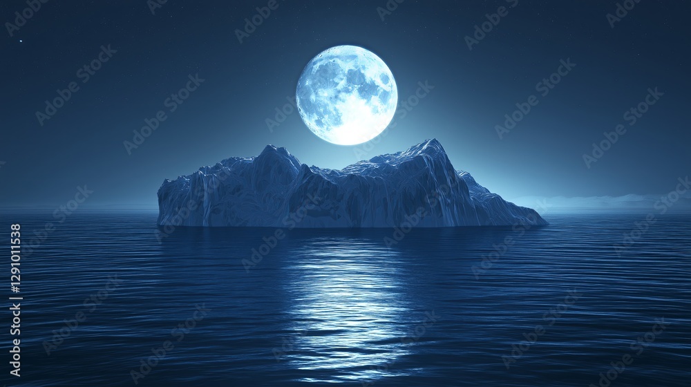 Poster a giant floating iceberg illuminated by the moonlight