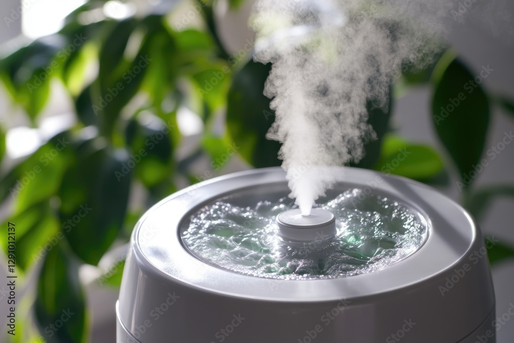 Aufkleber A close-up view of a humidifier with visible steam emission, suitable for use in presentations about health and wellness
