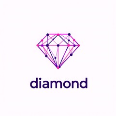 Fototapeta premium Abstract Diamond Shape with Geometric Purple Gradient Lines and Nodes Creating a Modern Logo Design