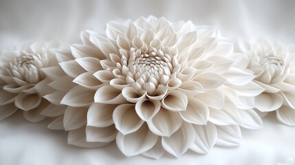 Sculpted white dahlias, close-up, studio, textured background, wedding decor.