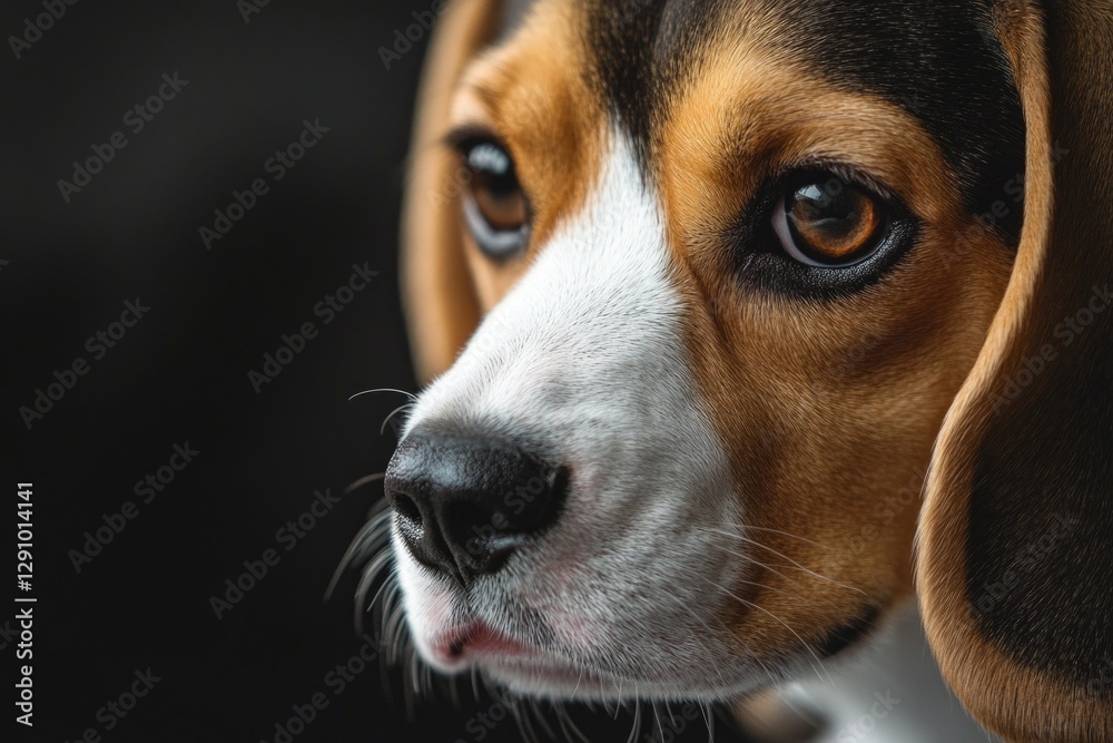 Poster a close-up image of a dog's face with a blurred background